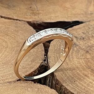 1940s Vintage 14k Yellow & White Gold Single Cut Diamond Band